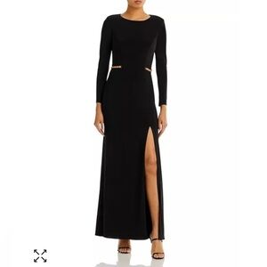 AQUA women’s dress black Long Sleeve Gown dress wedding party sleek open back 6